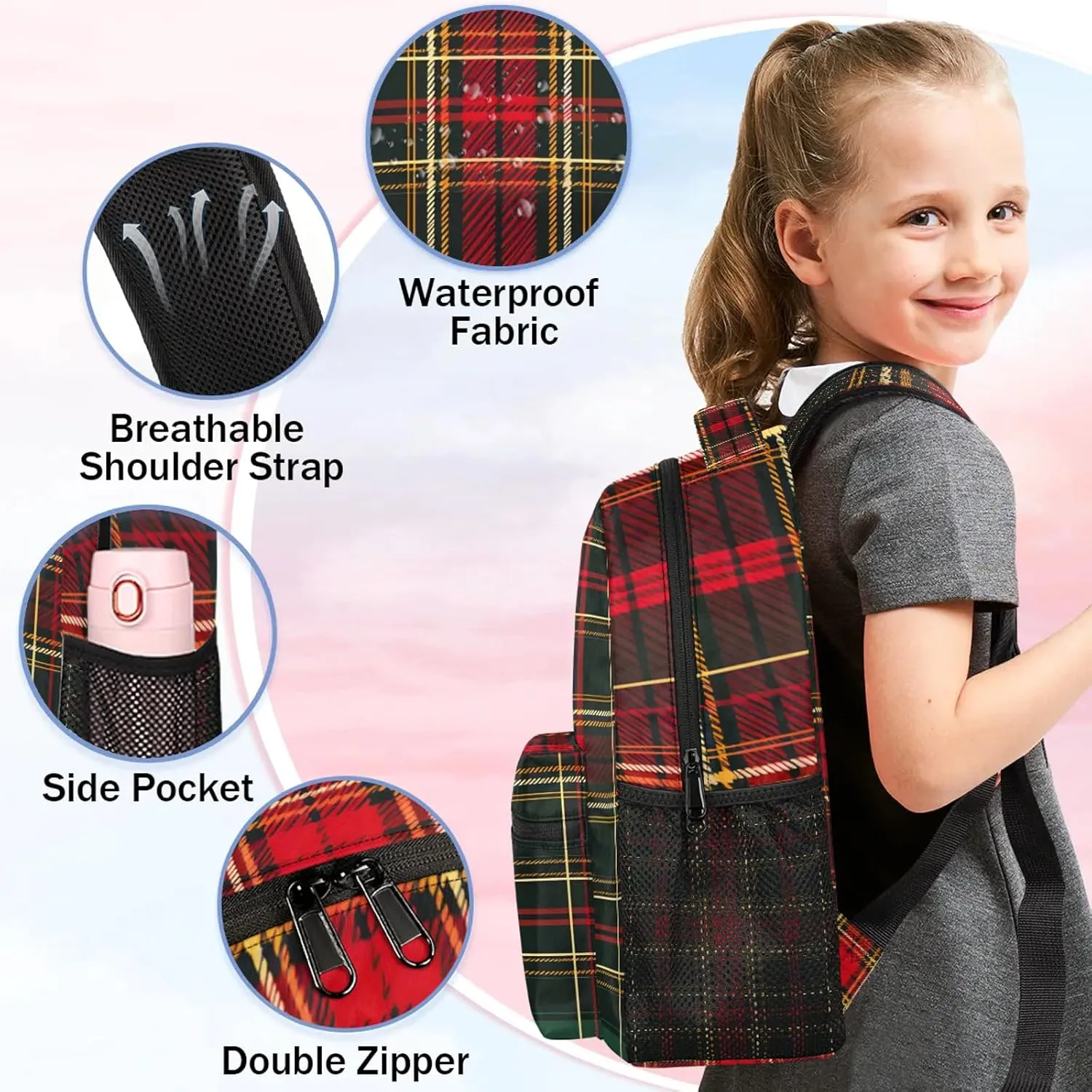 Backpack Christmas Tartan Book Bags Laptop Backpacks Lightweight Multipurpose Daypack for Men Women Travel Hiking