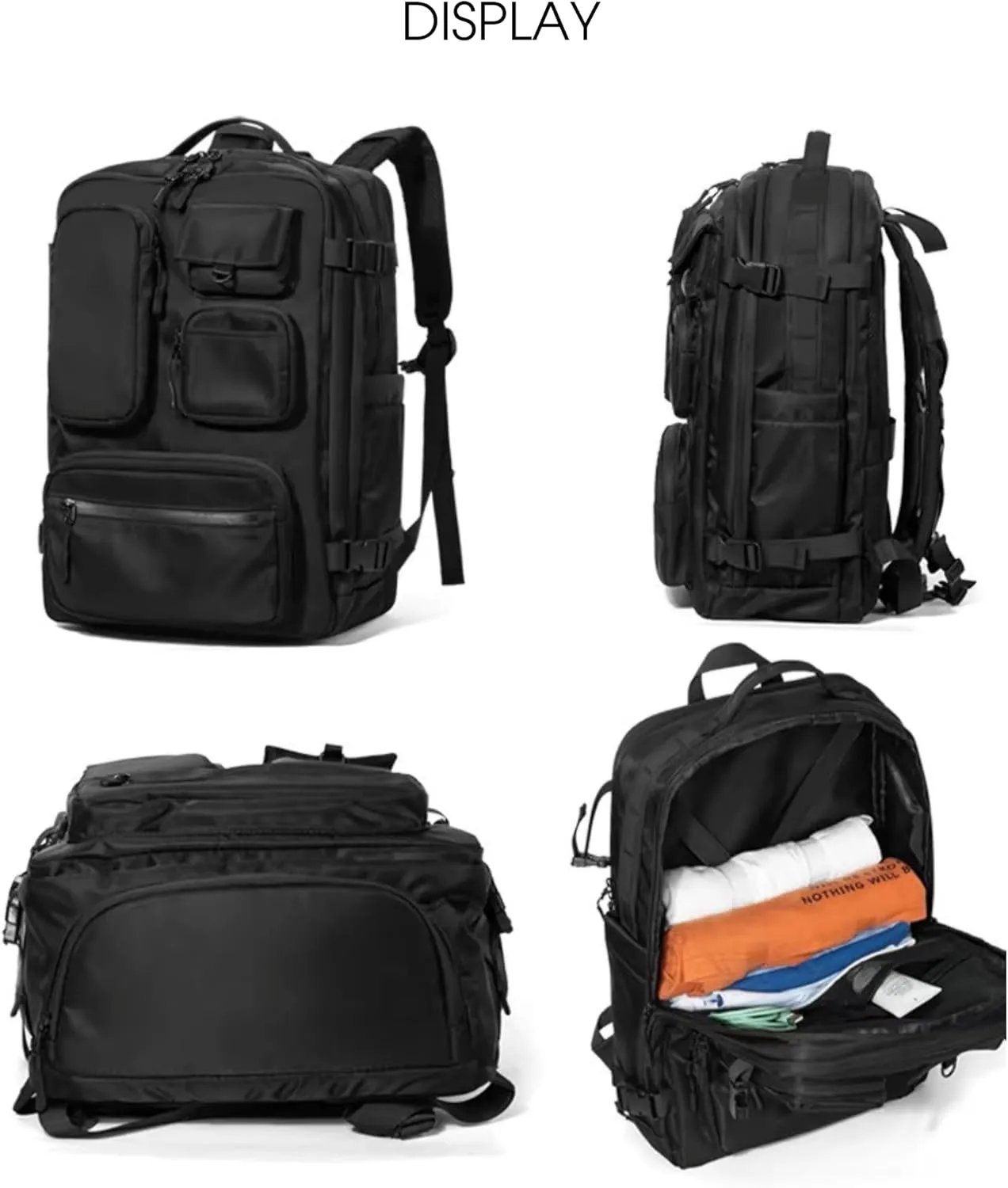 Backpack Travel Business Backpack for Men Women WaterProof Fit for 15.6 Inch Laptop, Multiple Compartment (Extra Shoe, Laptop Compartment, Black, 45L)