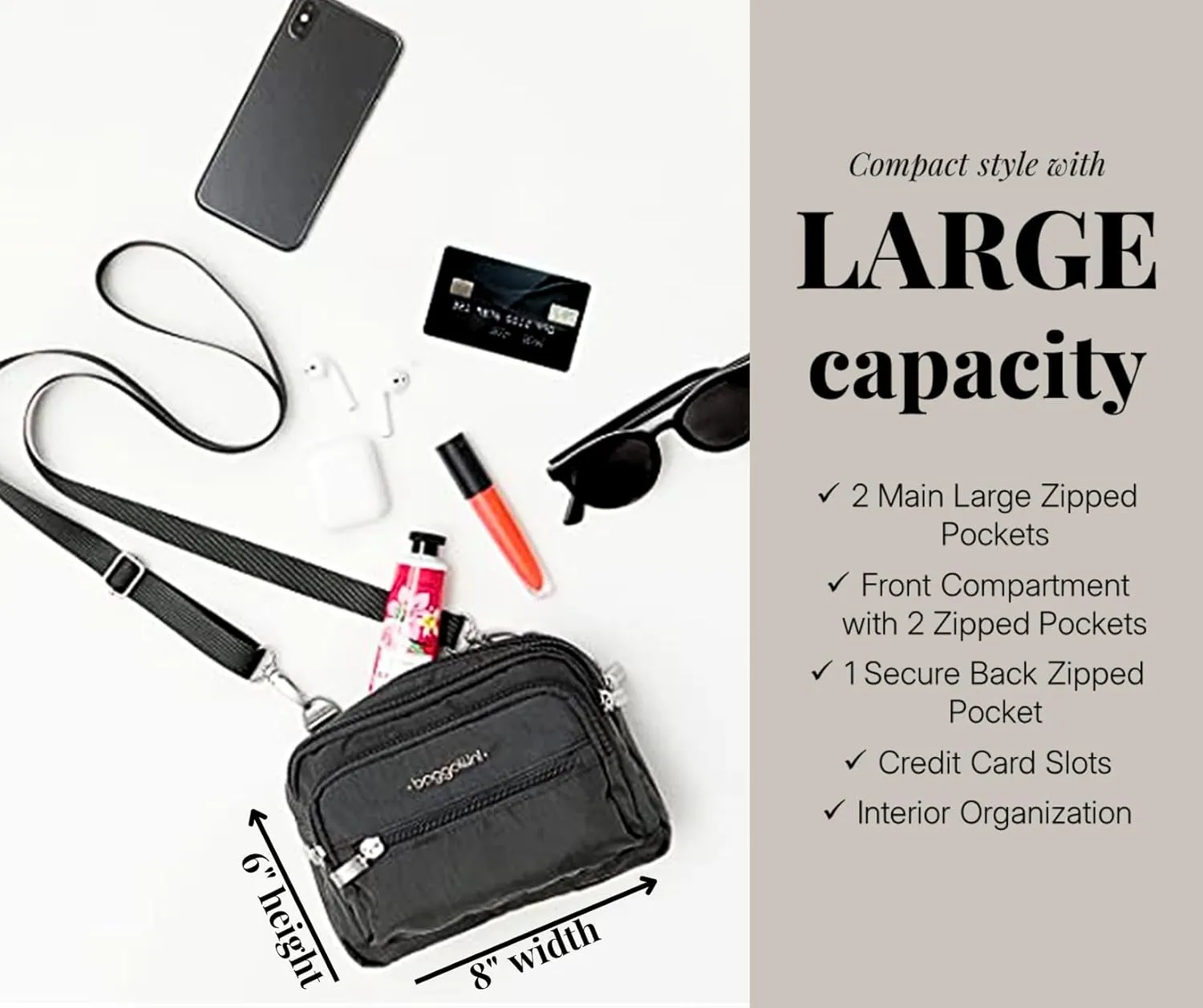 Baggallini Triple Zip Small Crossbody Bag