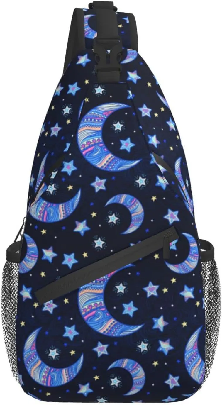 bassyil Blue Moon Sling Bag Crossbody Travel Hiking Chest Backpack Shoulder Daypack for Women Men