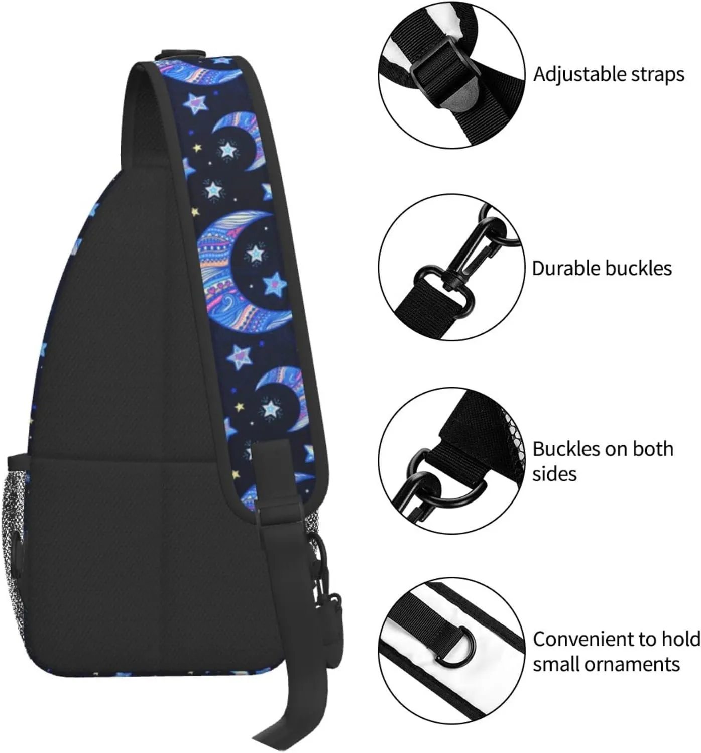 bassyil Blue Moon Sling Bag Crossbody Travel Hiking Chest Backpack Shoulder Daypack for Women Men