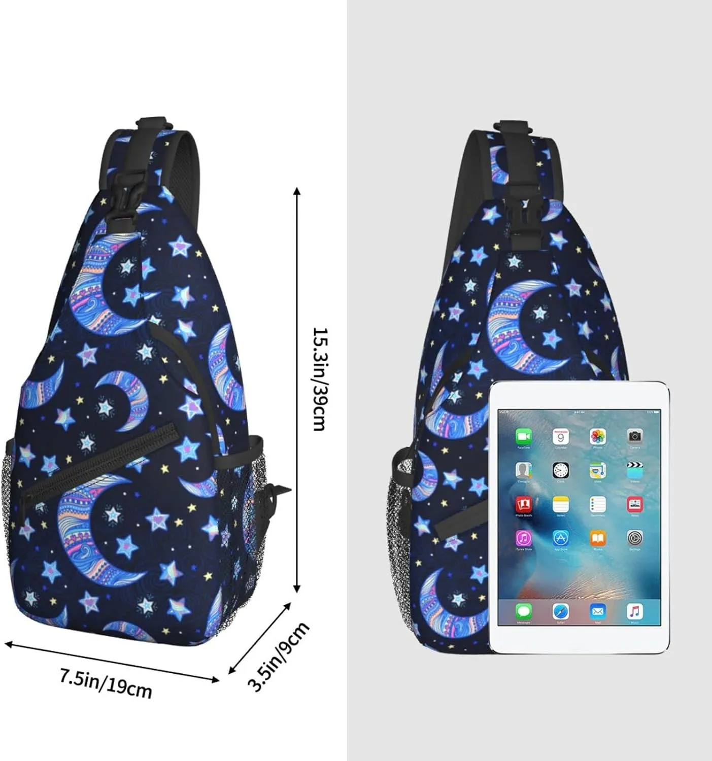 bassyil Blue Moon Sling Bag Crossbody Travel Hiking Chest Backpack Shoulder Daypack for Women Men