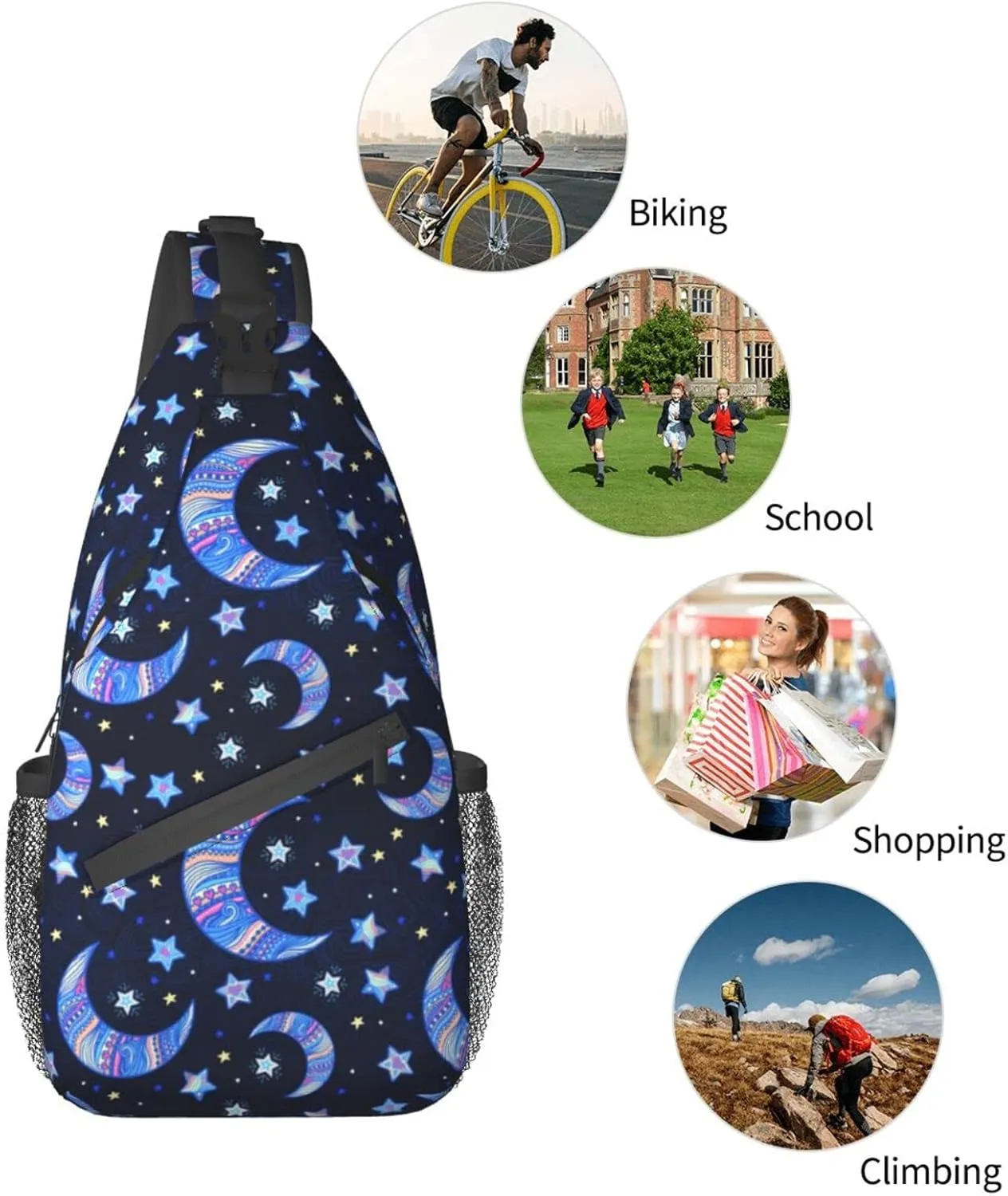 bassyil Blue Moon Sling Bag Crossbody Travel Hiking Chest Backpack Shoulder Daypack for Women Men