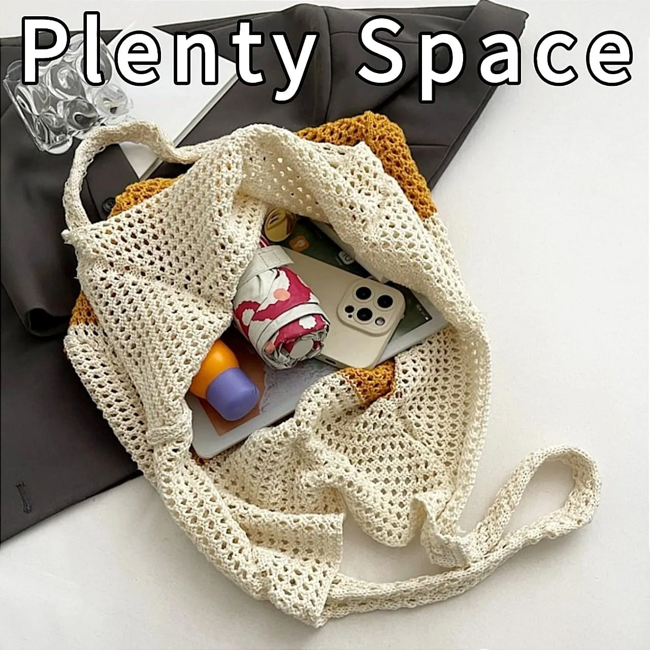 Beach Crochet Bag for Women, Aesthetic Hobo Mesh Woven Tote Simple Modern Trendy Bags for Summer Vacation Picnic Travel