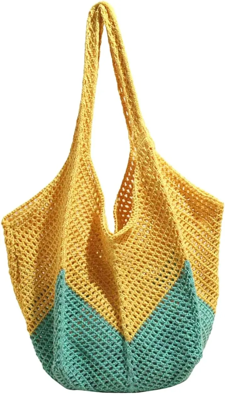 Beach Crochet Bag for Women, Aesthetic Hobo Mesh Woven Tote Simple Modern Trendy Bags for Summer Vacation Picnic Travel