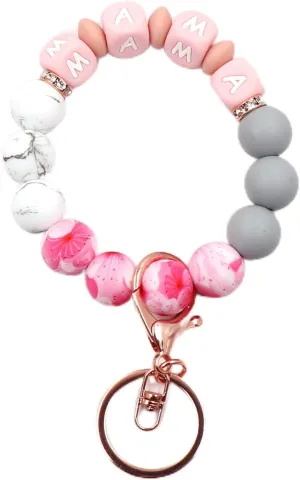 Beaded Bracelet Keychain for Women Silicone Wristlet with Tassel & Charm Cute Mothers Day Gift, Stylish & Functional
