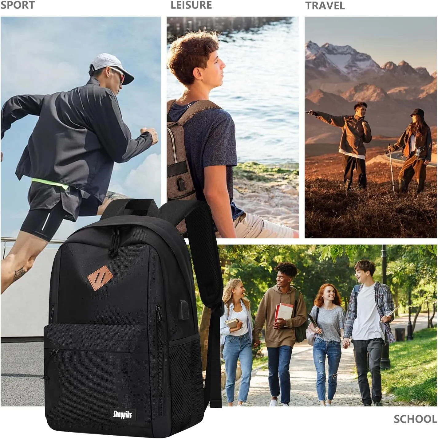 Black Backpack for School - 17.3 Inch Lightweight Daypack for Teen Boys & Girls, Simple Bookbag for Women & Men, Kids Book Bag, Mochilas Escolares para Nios