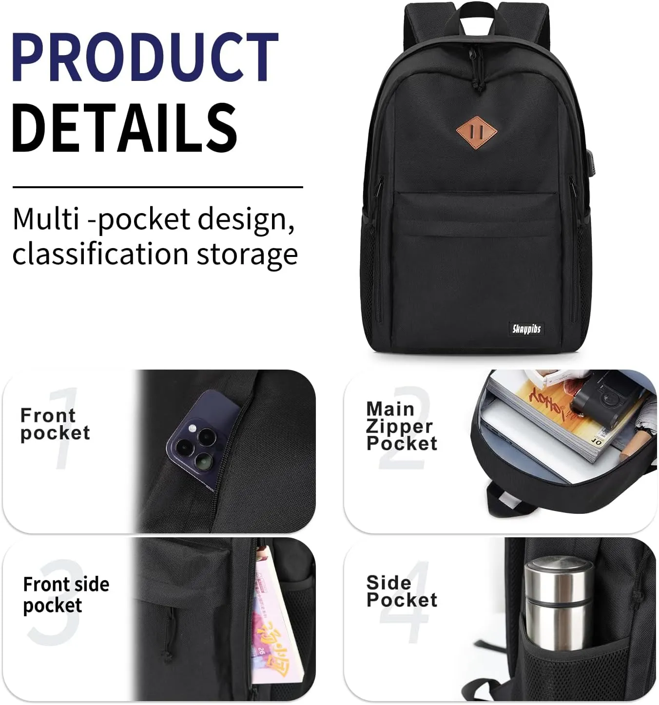 Black Backpack for School - 17.3 Inch Lightweight Daypack for Teen Boys & Girls, Simple Bookbag for Women & Men, Kids Book Bag, Mochilas Escolares para Nios