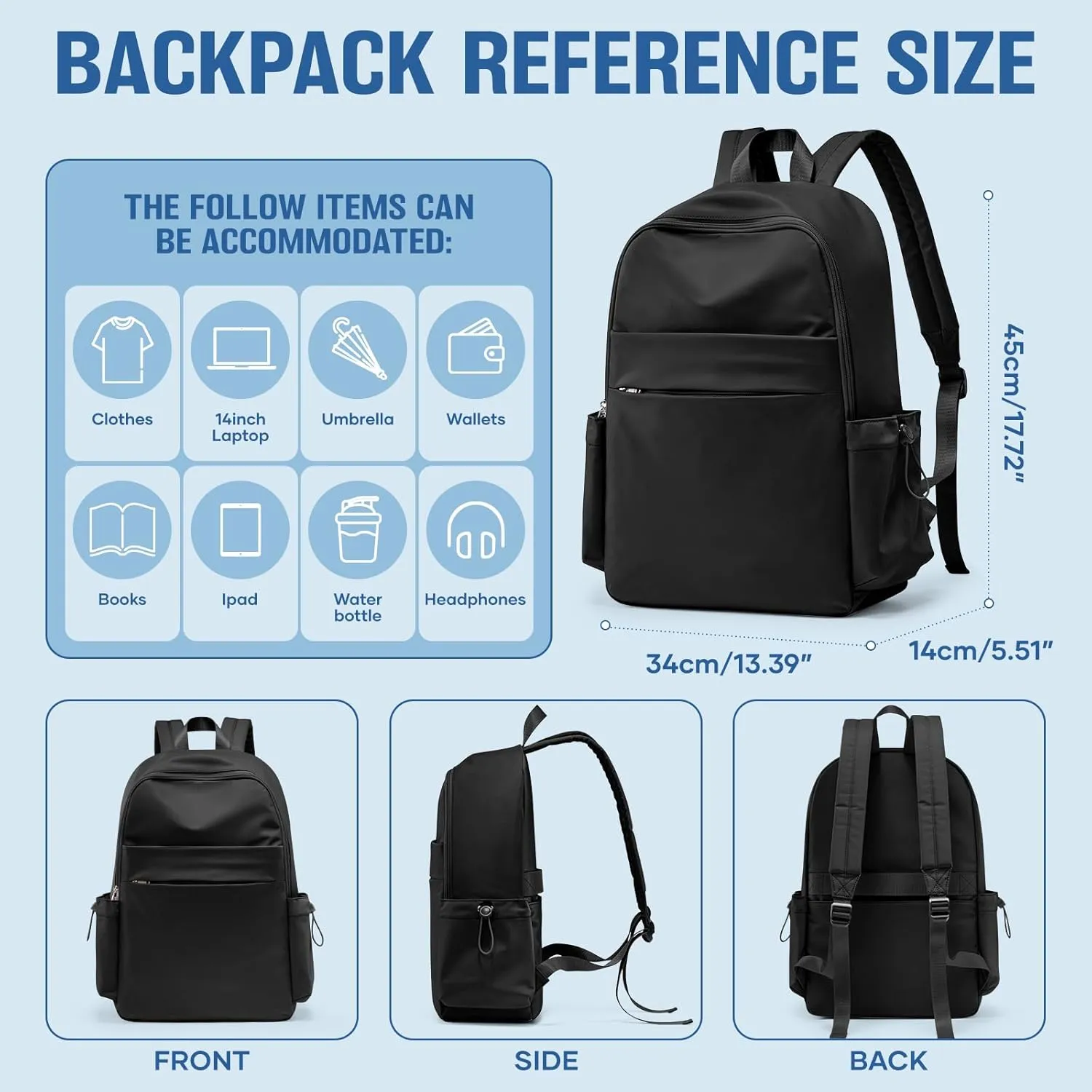 Black Backpack for Women School College Work Teen Backpack Bookbag Middle High School Bag Girls Boys Backpacks Men Casual Daypack Backpacks with Laptop Compartment mochilas para mujer
