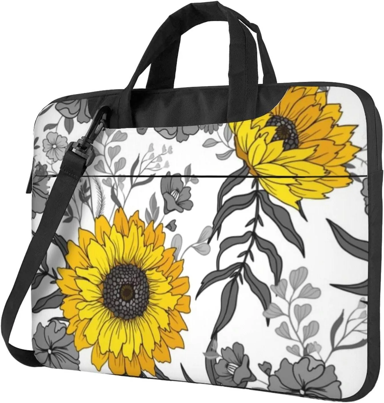 Black White Style Sunflower Modern 13-15.6 Inch Laptop Bag For Man And Women, Computer Messenger Bag, Trendy Shoulder Strap Design