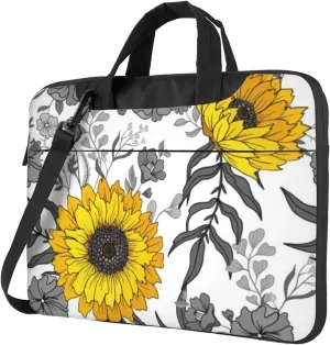 Black White Style Sunflower Modern 13-15.6 Inch Laptop Bag For Man And Women, Computer Messenger Bag, Trendy Shoulder Strap Design
