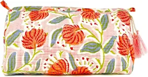 Block Print Designer Toiletry Bag & Makeup Case - Boho Floral Quilted Pouch for Cosmetics, Skincare - Waterproof Lined Organizer for Diaper Bag, Purse, Travel, Gift, Pencils 10PCS
