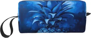 Blue pineapple print Travel Toiletry Pouch, Pencil Bag Canvas Makeup Bag, Multi-Purpose Cosmetic Bag with Zipper