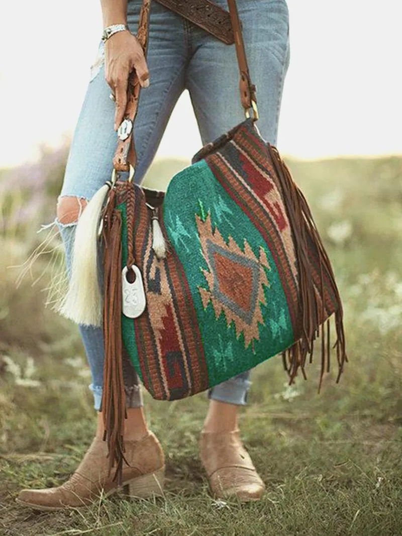 Bohemian Wave Colors Beach Wayuu Tote Mochila Canvas Bags