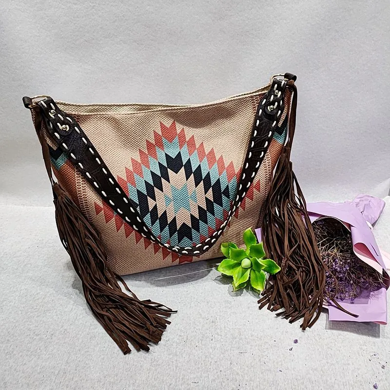 Bohemian Wave Colors Beach Wayuu Tote Mochila Canvas Bags