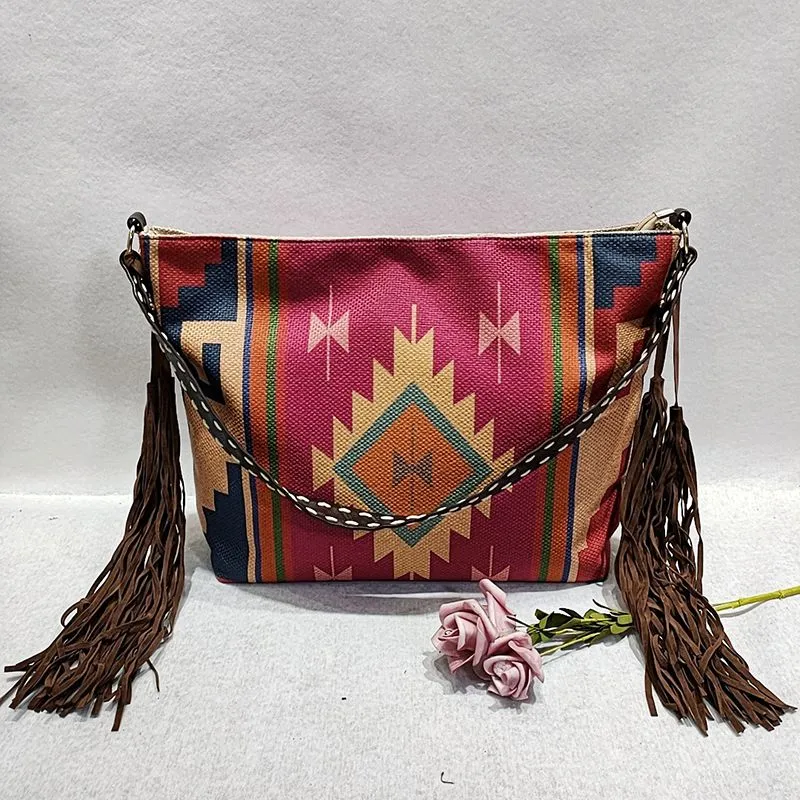Bohemian Wave Colors Beach Wayuu Tote Mochila Canvas Bags