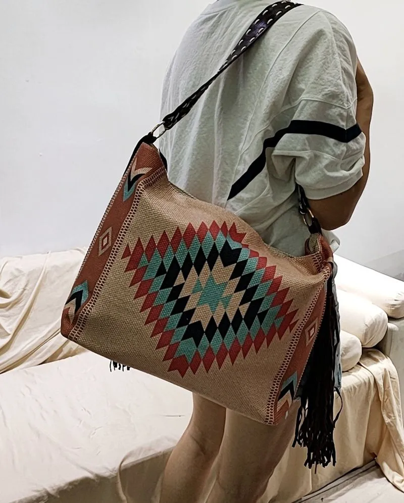 Bohemian Wave Colors Beach Wayuu Tote Mochila Canvas Bags