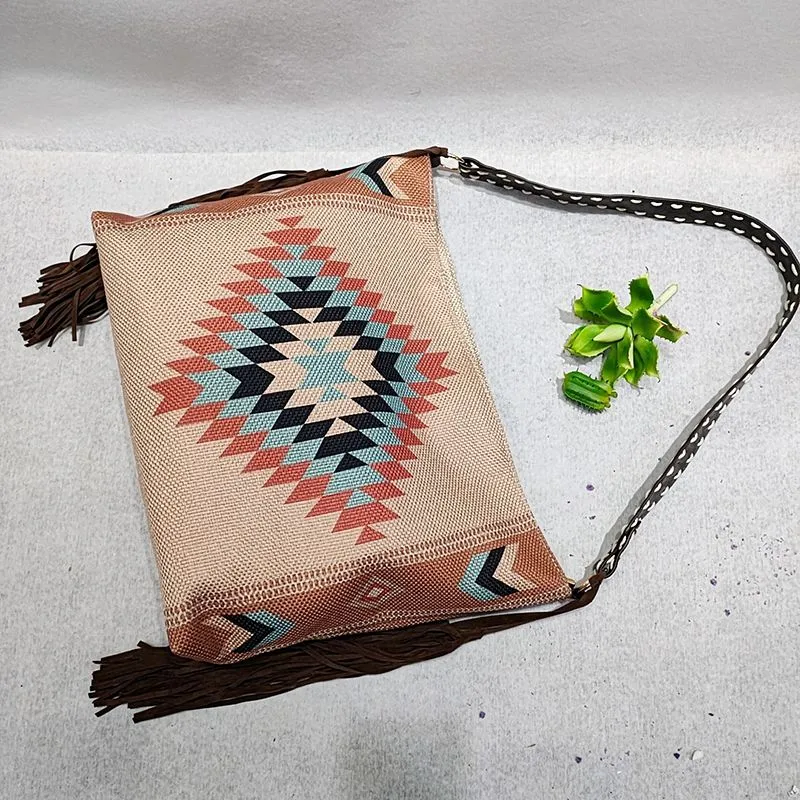 Bohemian Wave Colors Beach Wayuu Tote Mochila Canvas Bags