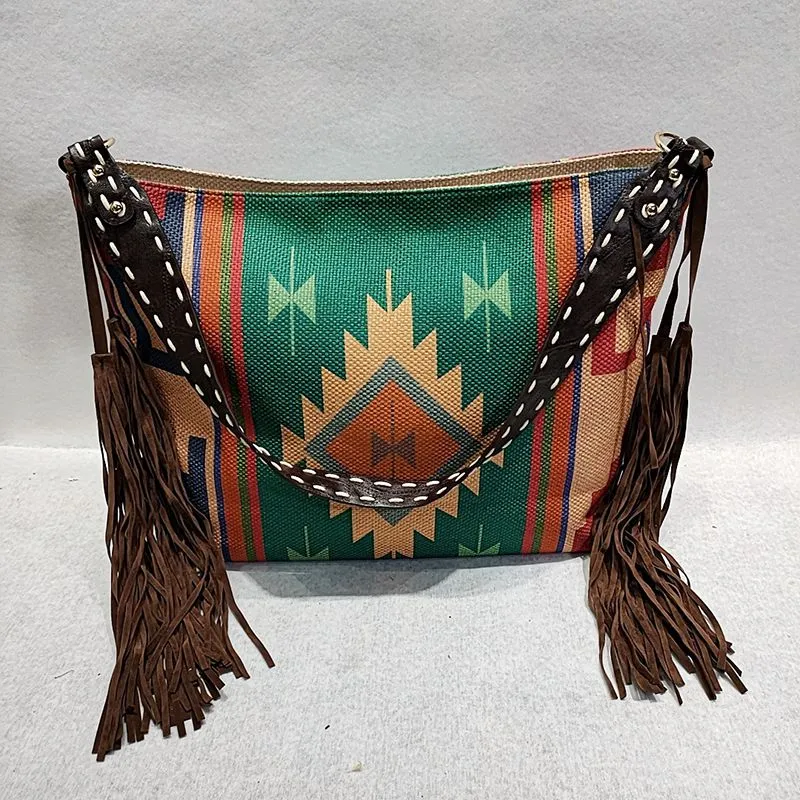 Bohemian Wave Colors Beach Wayuu Tote Mochila Canvas Bags