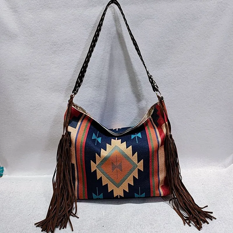 Bohemian Wave Colors Beach Wayuu Tote Mochila Canvas Bags