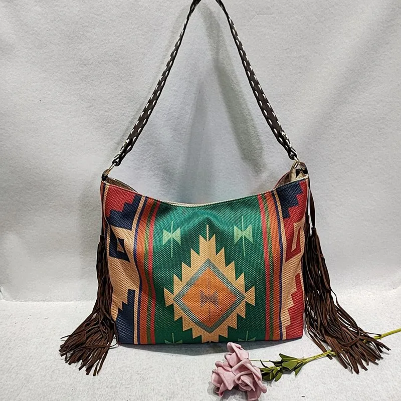 Bohemian Wave Colors Beach Wayuu Tote Mochila Canvas Bags