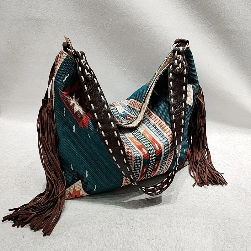 Bohemian Wave Colors Beach Wayuu Tote Mochila Canvas Bags