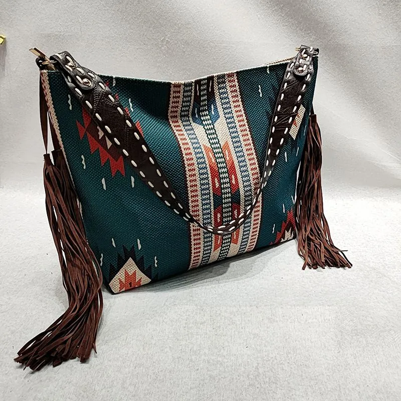 Bohemian Wave Colors Beach Wayuu Tote Mochila Canvas Bags