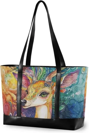 Boho Colorful Deer modern 14inch laptop tote with zipper diaper bag tote for work with tablet maletin ejecutivo para mujer