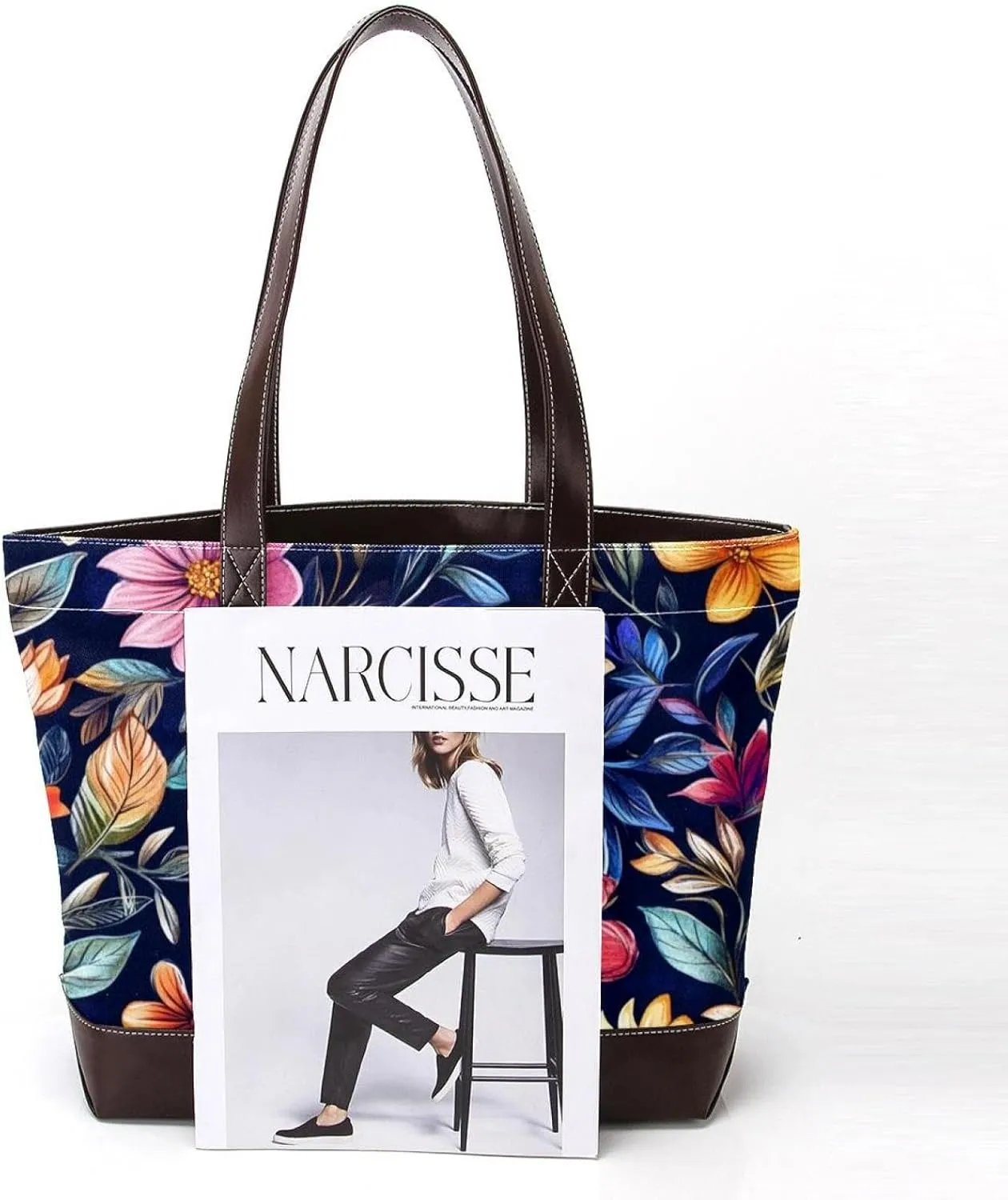 Boho Floral-34 Tote Bags Durable Leather Canvas Purses and Handbags for Women Top Handle Shoulder Satchel Hobo Bags