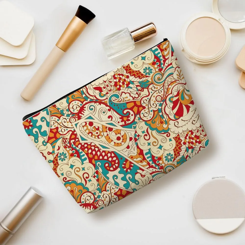 Boho Makeup Bag - Witchcraft Supplies, Bohemian Hippie Gifts - Retro Cosmetic Bag for Women, Friends & Lovers - Mom, Grandma, Aunt Birthday, Christmas, Halloween & Travel Toiletry Bag