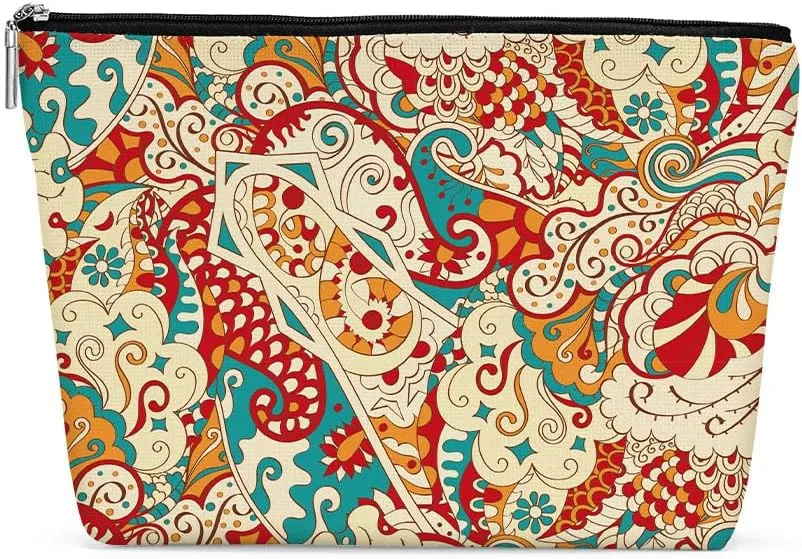 Boho Makeup Bag - Witchcraft Supplies, Bohemian Hippie Gifts - Retro Cosmetic Bag for Women, Friends & Lovers - Mom, Grandma, Aunt Birthday, Christmas, Halloween & Travel Toiletry Bag