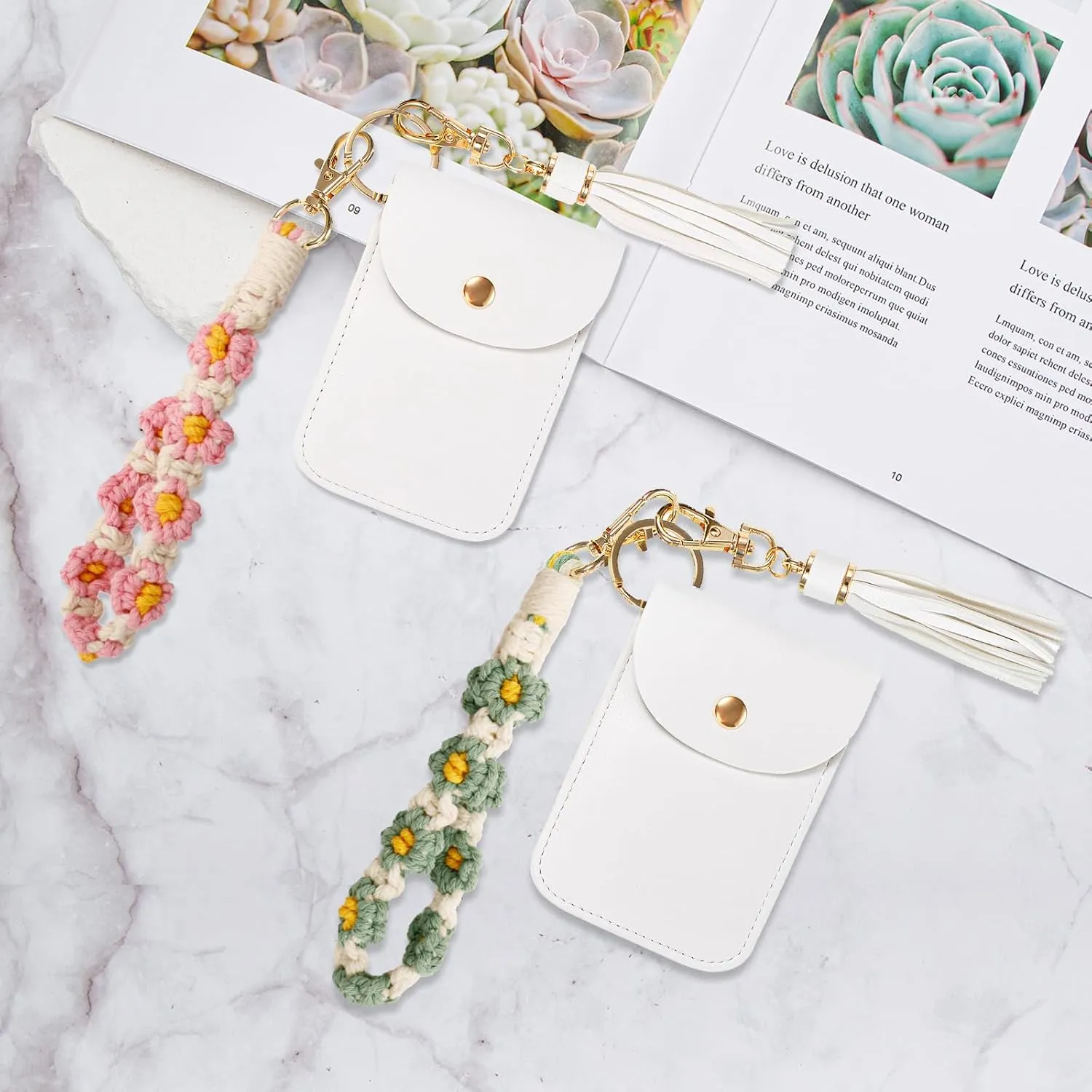 Boho Wristlet Keychain Wristlet Wallet for Women Macrame Wrist Lanyard Flower Keychain
