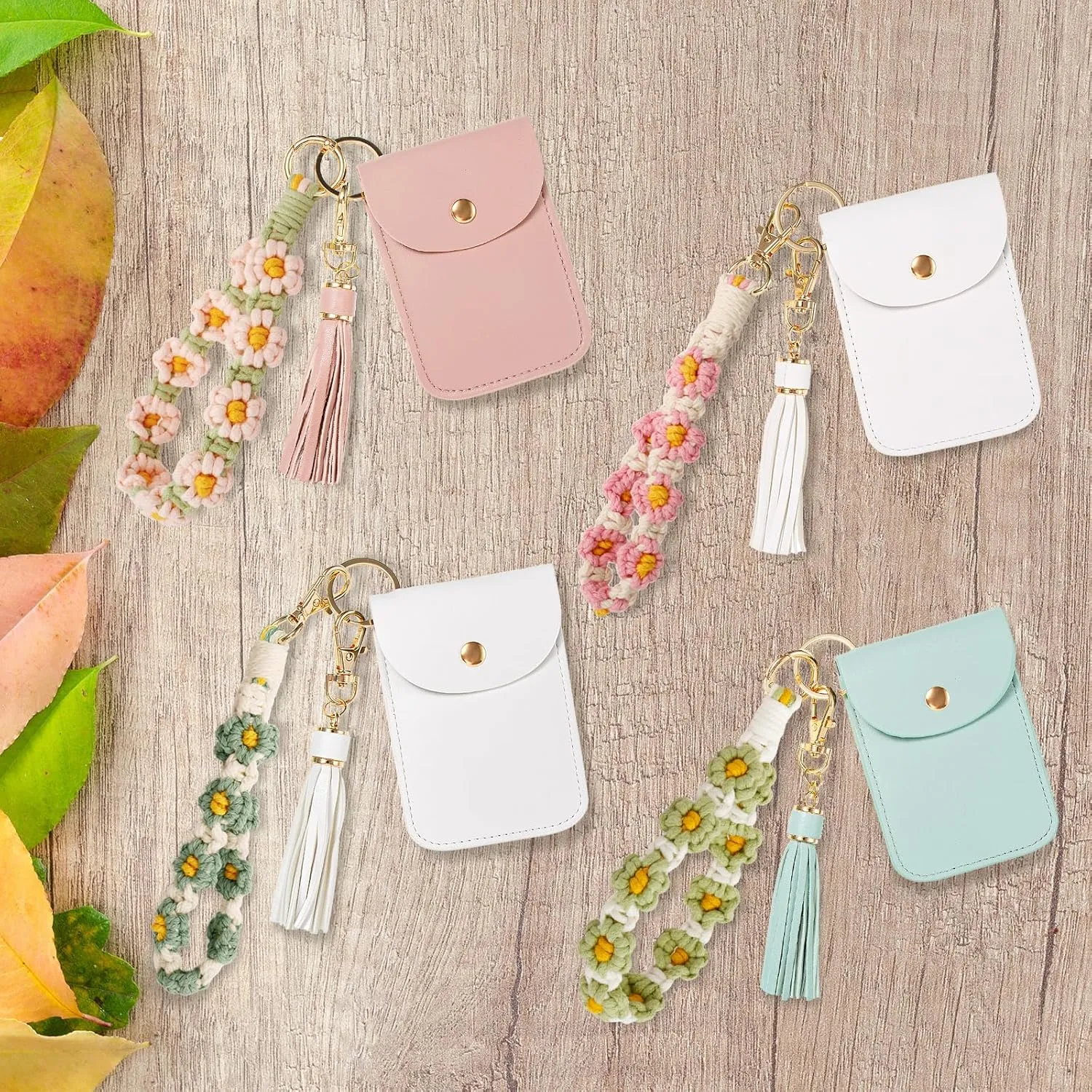 Boho Wristlet Keychain Wristlet Wallet for Women Macrame Wrist Lanyard Flower Keychain