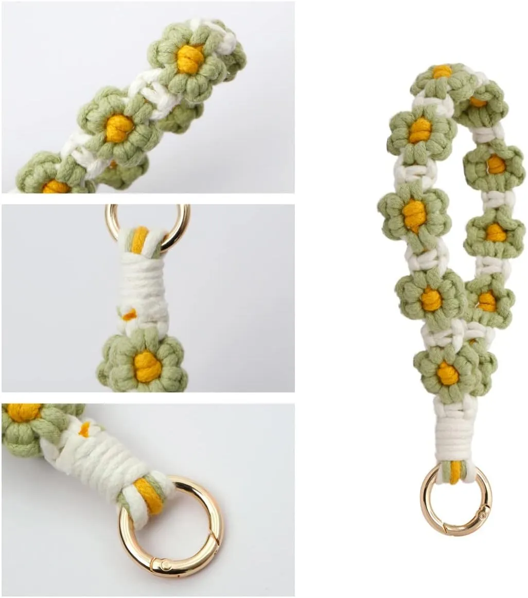 Boho Wristlet Keychain Wristlet Wallet for Women Macrame Wrist Lanyard Flower Keychain
