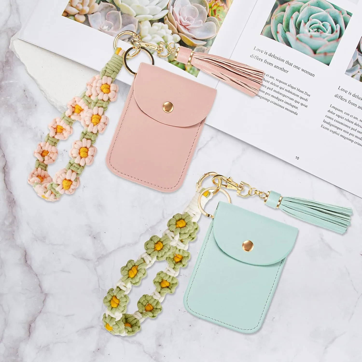 Boho Wristlet Keychain Wristlet Wallet for Women Macrame Wrist Lanyard Flower Keychain