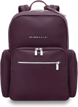 Briggs & Riley Medium Backpack for Women & Men - Daypack for Work, Personal Item Travel Bag, Carry On Size, Lightweight & Durable, Padded Straps, Fits 15" Laptop - Rhapsody Collection, Plum