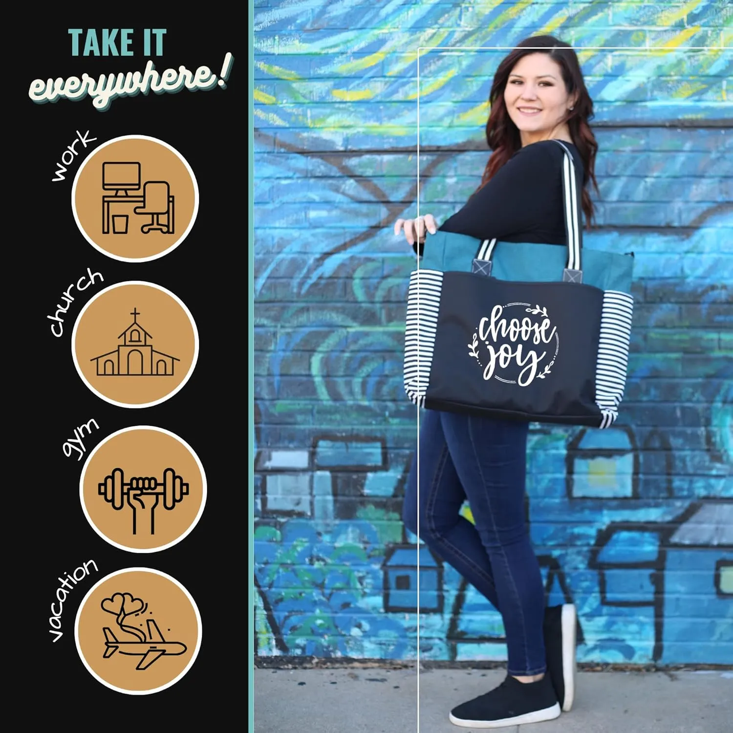 Brooke & Jess Designs Church Bags for Women - Bible Tote Bags for Women, Large Tote Bag for Womens with Zipper