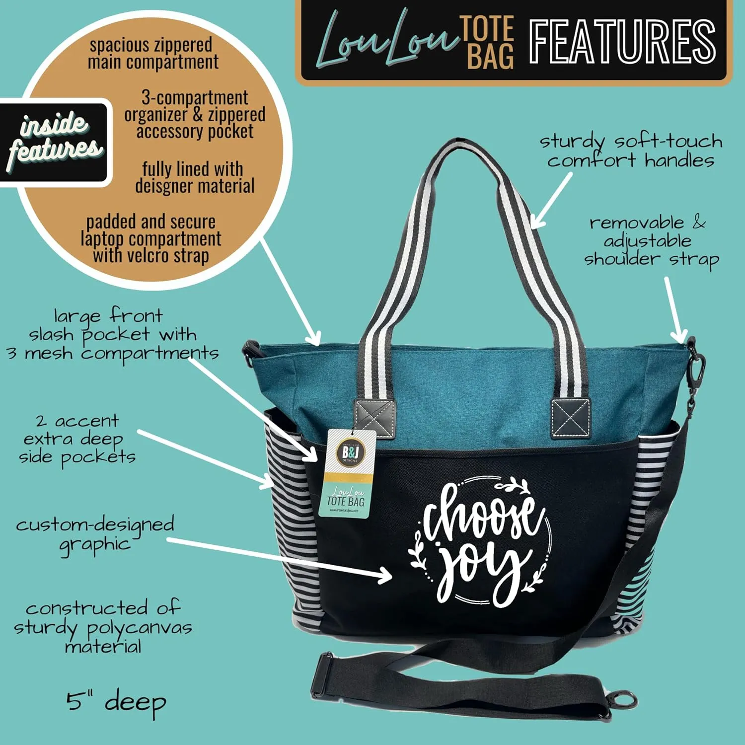 Brooke & Jess Designs Church Bags for Women - Bible Tote Bags for Women, Large Tote Bag for Womens with Zipper