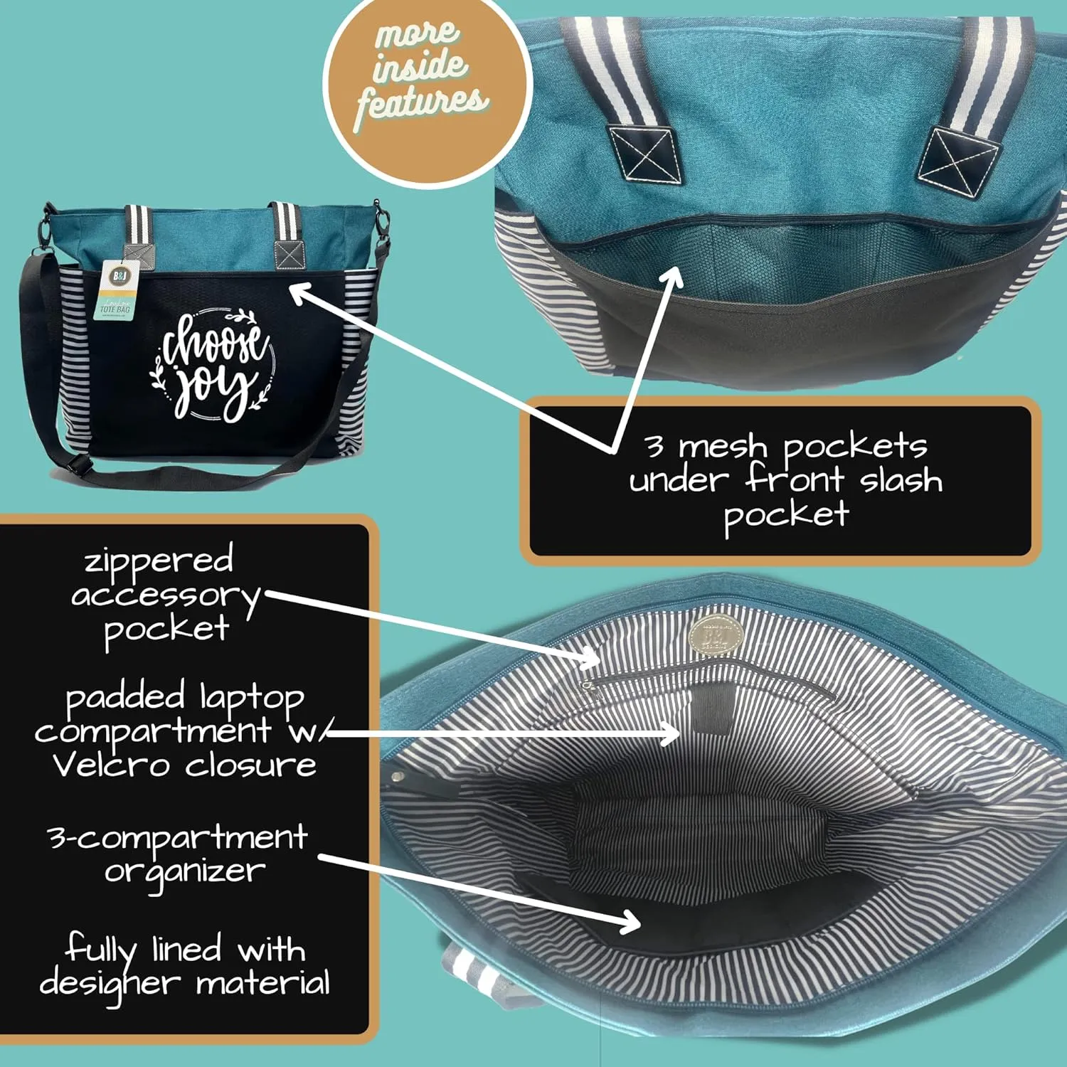 Brooke & Jess Designs Church Bags for Women - Bible Tote Bags for Women, Large Tote Bag for Womens with Zipper