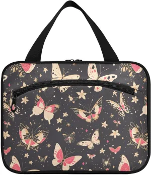 Butterflies Black Pink hanging toiletry bag men with hook, designer essentials shaving kit bags for men for travel essentials for women work bolso de mano para hombre