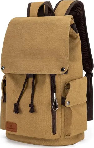 Canvas Backpack, Vintage Backpack for Men and Women, 22L Backpacks for Travel Rucksack Fits 15 Inch Laptop (Khaki)