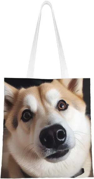 Canvas Tote Bag Aesthetic for Women Animal dog photo Shopping Bags Large Tote Shoulder Bag Reusable Grocery Bags Hobo Bags Casual Handbags Cute Cloth Bags Birthday Gifts