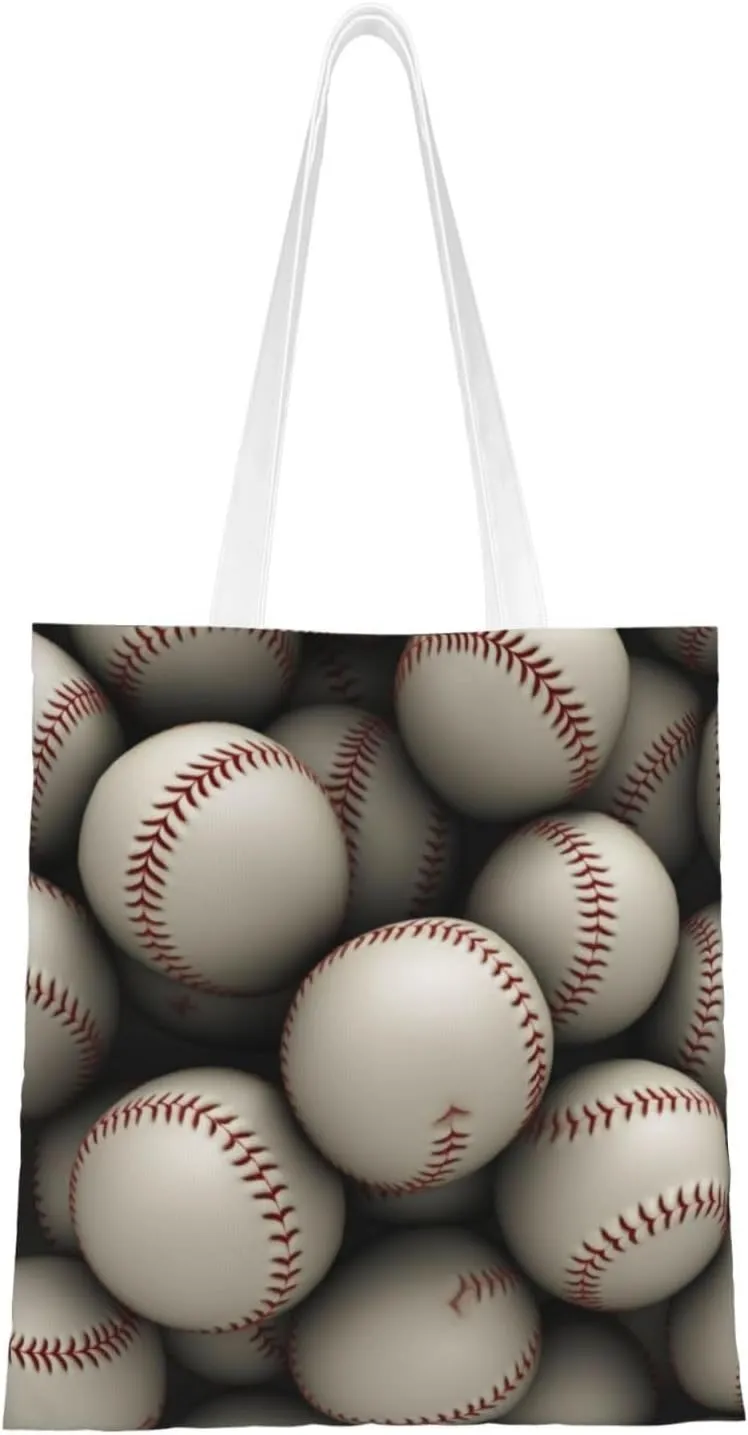 Canvas Tote Bag Aesthetic for Women Baseball Shopping Bags Large Tote Shoulder Bag Reusable Grocery Bags Hobo Bags Casual Handbags Cute Cloth Bags Birthday Gifts