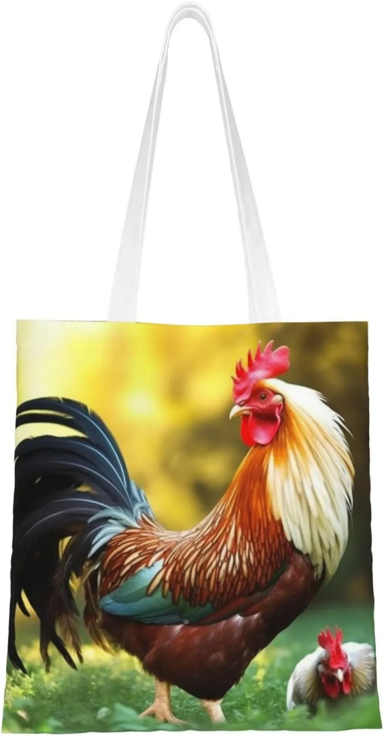 Canvas Tote Bag Aesthetic for Women Beautiful Rooster Hen Shopping Bags Large Tote Shoulder Bag Reusable Grocery Bags Hobo Bags Casual Handbags Cute Cloth Bags Birthday Gifts