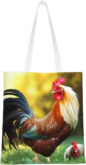 Canvas Tote Bag Aesthetic for Women Beautiful Rooster Hen Shopping Bags Large Tote Shoulder Bag Reusable Grocery Bags Hobo Bags Casual Handbags Cute Cloth Bags Birthday Gifts