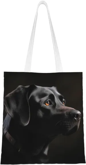 Canvas Tote Bag Aesthetic for Women Black Labrador Shopping Bags Large Tote Shoulder Bag Reusable Grocery Bags Hobo Bags Casual Handbags Cute Cloth Bags Birthday Gifts