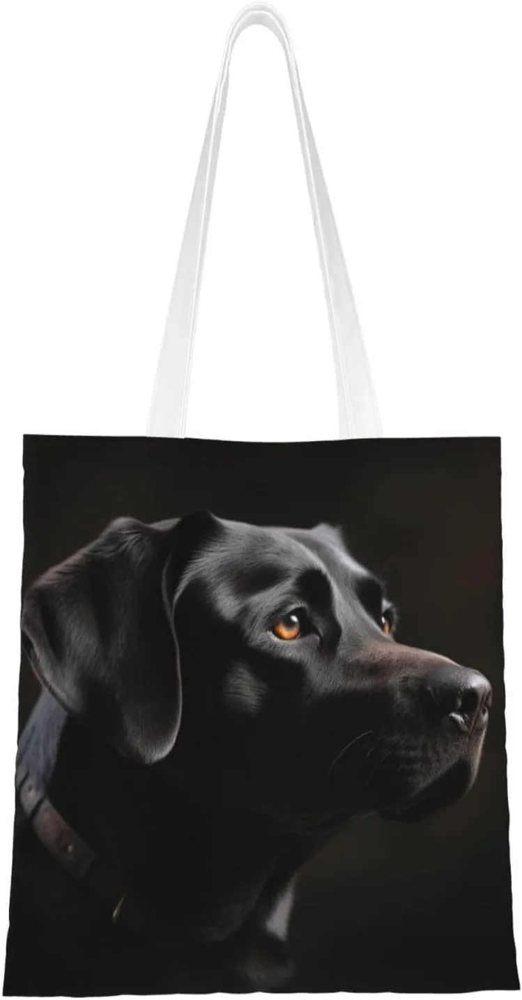 Canvas Tote Bag Aesthetic for Women Black Labrador Shopping Bags Large Tote Shoulder Bag Reusable Grocery Bags Hobo Bags Casual Handbags Cute Cloth Bags Birthday Gifts