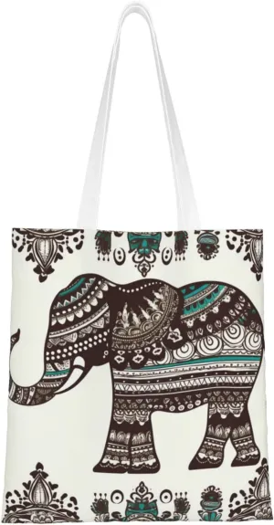 Canvas Tote Bag Aesthetic for Women Bohemian Elephant Pattern Shopping Bags Large Tote Shoulder Bag Reusable Grocery Bags Hobo Bags Casual Handbags Cute Cloth Bags Birthday Gifts