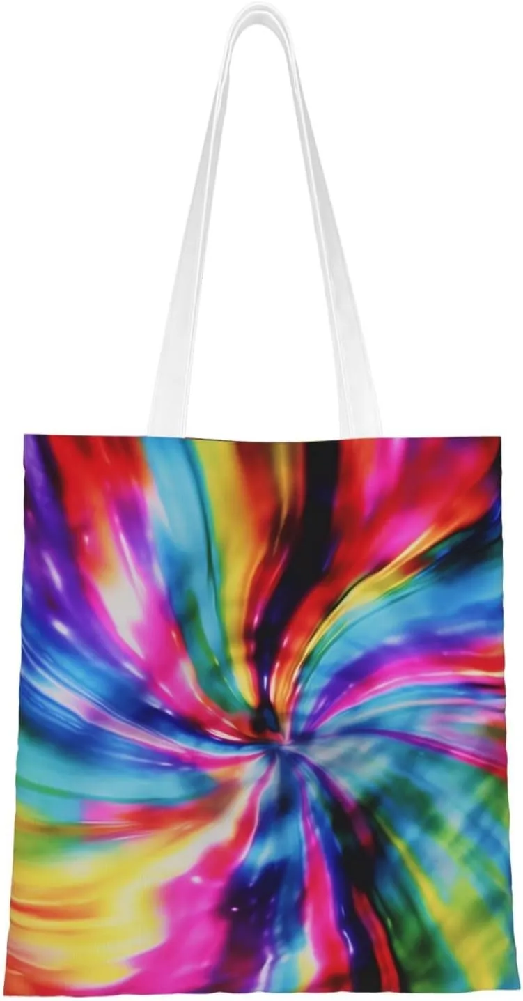 Canvas Tote Bag Aesthetic for Women Colorful Tie Dye Shopping Bags Large Tote Shoulder Bag Reusable Grocery Bags Hobo Bags Casual Handbags Cute Cloth Bags Birthday Gifts