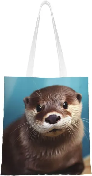 Canvas Tote Bag Aesthetic for Women cute otter Shopping Bags Large Tote Shoulder Bag Reusable Grocery Bags Hobo Bags Casual Handbags Cute Cloth Bags Birthday Gifts